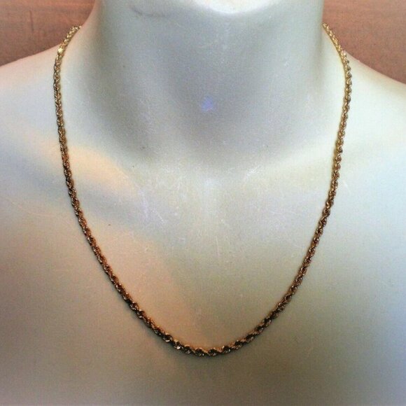 Vintage Solid 14K 585 Yellow Gold Diamond Cut Twisted Rope Necklace Chain 17g P - Picture 4 of 5